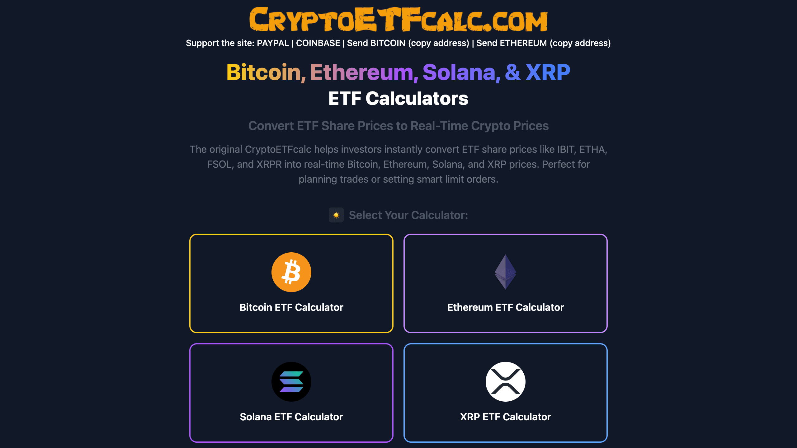 CryptoETF Calc screenshot